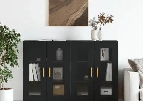 Dulapuri montate pe perete, 2 buc, negru, lemn prelucrat - 1/5