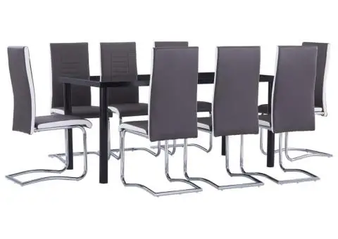 Set mobilier de bucătărie, 9 piese, gri, piele ecologică - 1/5