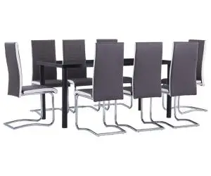 vidaXL Set mobilier de bucătărie, 9 piese, gri, piele ecologică