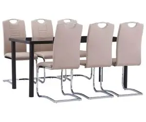 vidaXL Set mobilier de bucătărie, 7 piese, cappuccino, piele ecologică