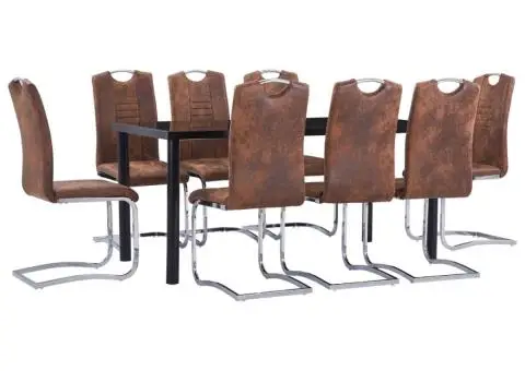 Set mobilier bucătărie, 9 piese, maro, piele întoarsă ecologică - 1/5