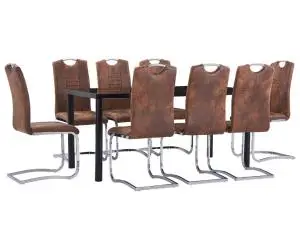 vidaXL Set mobilier bucătărie, 9 piese, maro, piele întoarsă ecologică