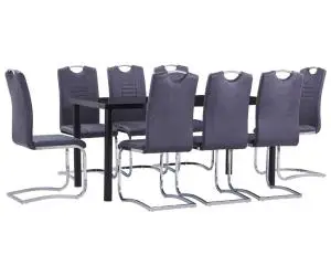 vidaXL Set mobilier bucătărie, 9 piese, gri, piele întoarsă ecologică