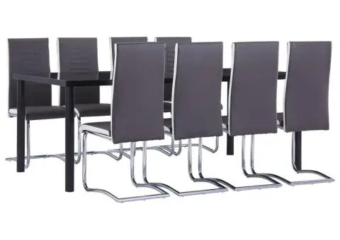 Set mobilier de bucătărie, 9 piese, gri, piele ecologică - 1/5