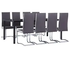 vidaXL Set mobilier de bucătărie, 9 piese, gri, piele ecologică
