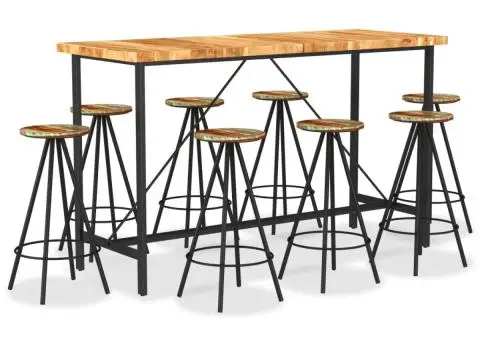 Set de bar, 9 piese, lemn masiv de acacia și lemn reciclat - 1/5