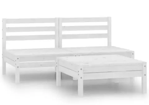 Set mobilier de grădină, 3 piese, alb, lemn masiv de pin - 1/5