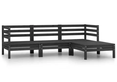 Set mobilier de grădină, 4 piese, negru, lemn masiv de pin - 1/5