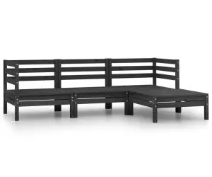 vidaXL Set mobilier de grădină, 4 piese, negru, lemn masiv de pin