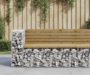 vidaXL Bancă de grădină design gabion 122x71x65,5cm lemn pin impregnat