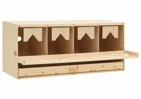 Cuibar găini cu 4 compartimente, 106x40x45 cm, lemn masiv pin - 3/5
