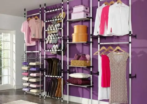 Sistem șifonier telescopic, cu bare și raft, aluminiu - 1/5