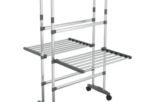Suport uscare rufe, 2 niveluri, cu roți, argintiu, 60x70x106 cm - 2/5