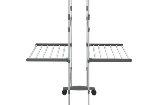 Suport uscare rufe, 2 niveluri, cu roți, argintiu, 60x70x106 cm - 4/5