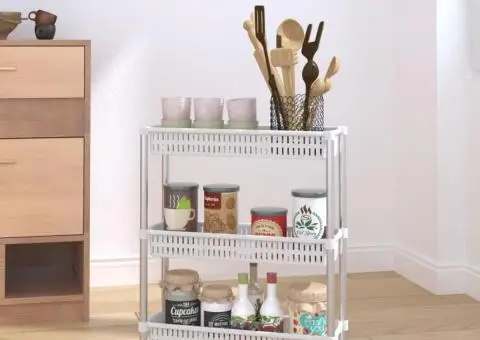 Cărucior de depozitare cu 3 niveluri, argintiu și alb, aluminiu - 1/5