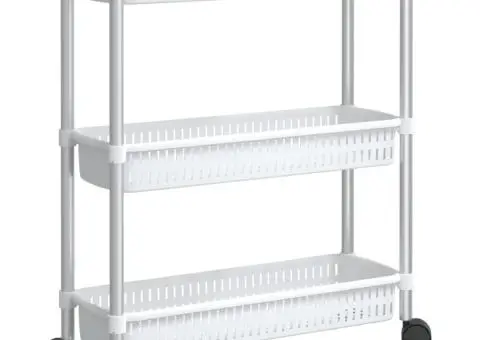 Cărucior de depozitare cu 3 niveluri, argintiu și alb, aluminiu - 2/5