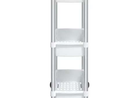 Cărucior de depozitare cu 3 niveluri, argintiu și alb, aluminiu - 4/5