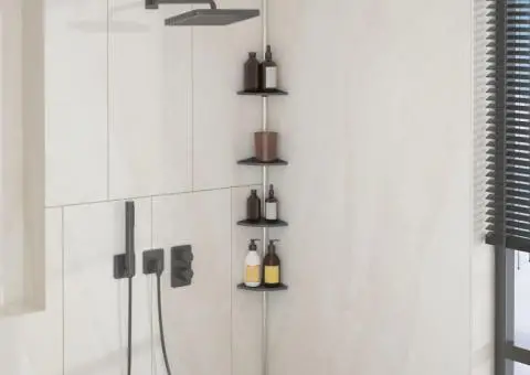 Raft de colț pentru duș telescopic 4 niveluri argintiu aluminiu - 1/5