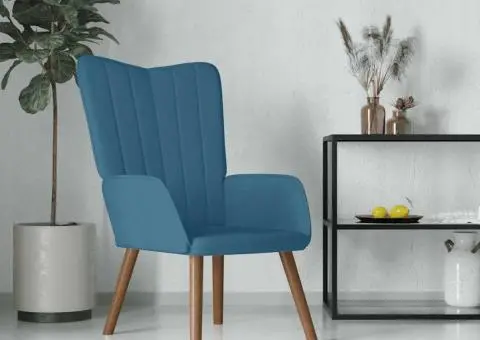 Scaun de relaxare, albastru, catifea - 1/5