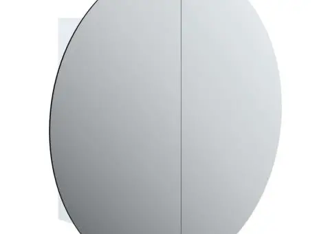 Dulap de baie cu oglindă rotundă și LED, alb, 54x54x17,5 cm - 2/5