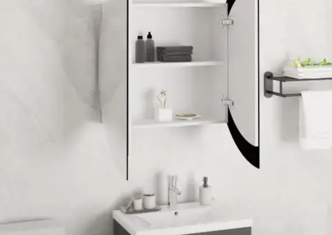 Dulap de baie cu oglindă rotundă și LED, alb, 54x54x17,5 cm - 4/5