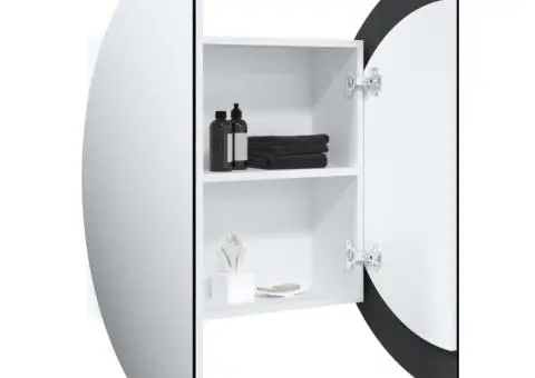 Dulap de baie cu oglindă rotundă și LED, alb, 54x54x17,5 cm - 5/5