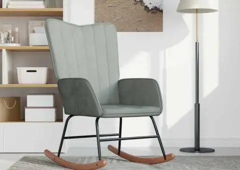 Scaun balansoar, gri deschis, catifea - 1/5