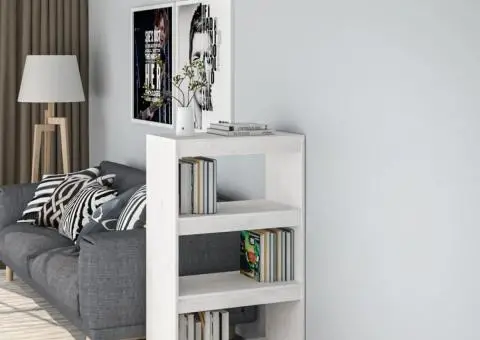 Bibliotecă/Separator cameră alb 60x35x103 cm lemn masiv de pin - 1/5