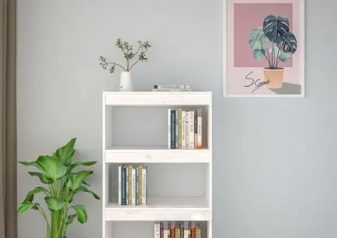 Bibliotecă/Separator cameră alb 60x35x103 cm lemn masiv de pin - 3/5