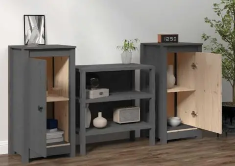 Servante, 2 buc., gri, 39x35x80 cm, lemn masiv de pin