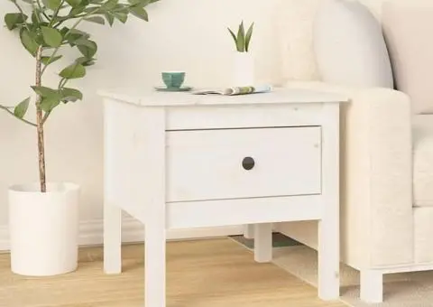 Mese laterale, 2 buc., alb, 50x50x49 cm, lemn masiv de pin - 4/5