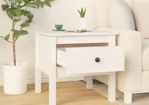 Mese laterale, 2 buc., alb, 50x50x49 cm, lemn masiv de pin - 5/5