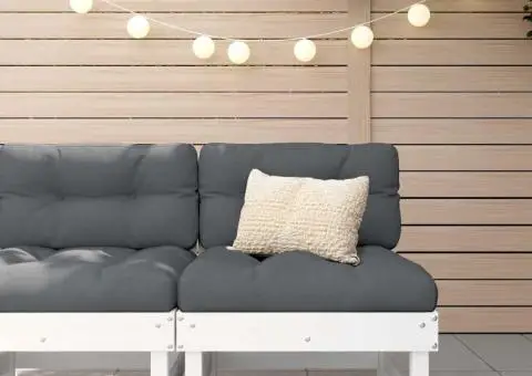 Canapea de mijloc cu perne, alb, lemn masiv de pin - 1/5