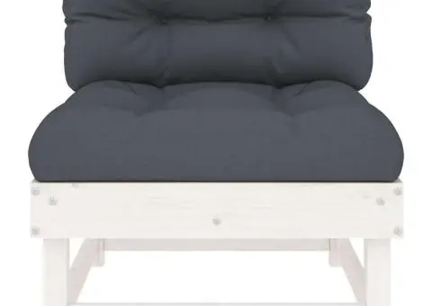 Canapea de mijloc cu perne, alb, lemn masiv de pin - 3/5