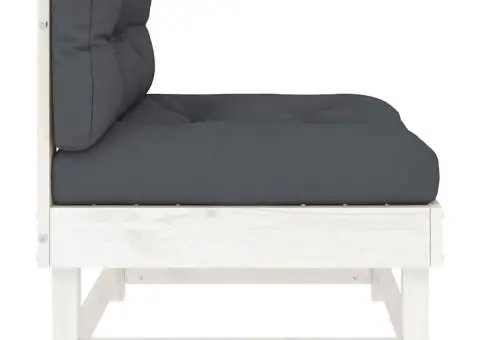 Canapea de mijloc cu perne, alb, lemn masiv de pin - 5/5