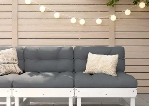 Canapele de mijloc cu perne, 2 buc., alb, lemn masiv de pin - 1/5