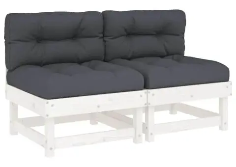 Canapele de mijloc cu perne, 2 buc., alb, lemn masiv de pin - 2/5