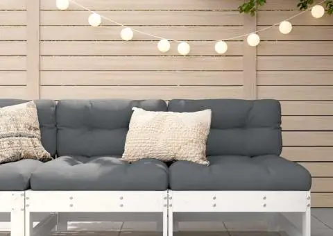 Canapele de mijloc cu perne, 2 buc., alb, lemn masiv de pin - 1/5