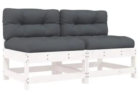 Canapele de mijloc cu perne, 2 buc., alb, lemn masiv de pin - 2/5