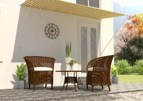 Copertină retractabilă, galben și alb, 300 x 150 cm - 1/5