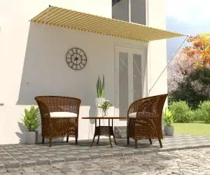 vidaXL Copertină retractabilă, galben și alb, 300 x 150 cm