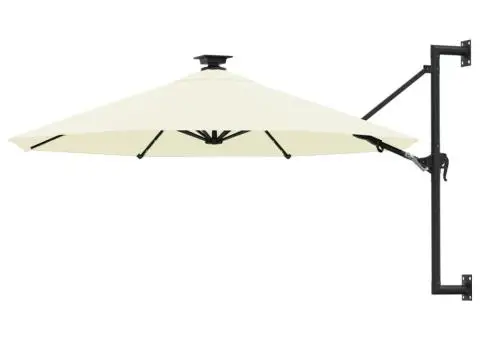 Umbrelă de soare montată pe perete cu LED-uri, nisipiu, 300 cm - 1/5
