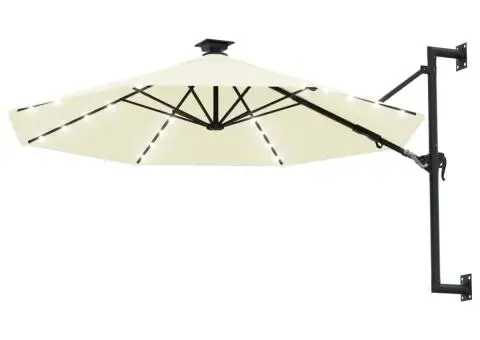 Umbrelă de soare montată pe perete cu LED-uri, nisipiu, 300 cm - 2/5