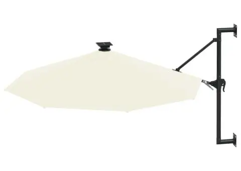 Umbrelă de soare montată pe perete cu LED-uri, nisipiu, 300 cm - 3/5