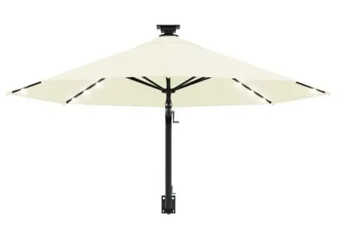Umbrelă de soare montată pe perete cu LED-uri, nisipiu, 300 cm - 4/5