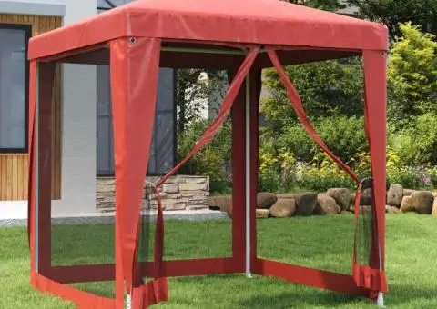 Cort de petrecere cu 4 pereți din plasă, roșu, 2x2 m, HDPE - 1/5