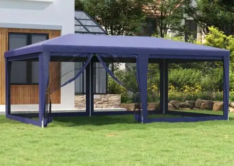 Cort de petrecere cu 6 pereți din plasă, albastru, 6x4 m, HDPE - 1/5