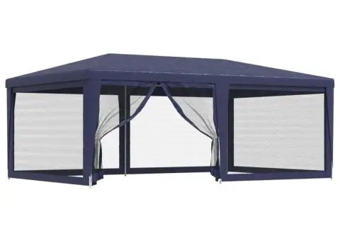 Cort de petrecere cu 6 pereți din plasă, albastru, 6x4 m, HDPE - 2/5