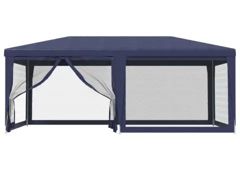 Cort de petrecere cu 6 pereți din plasă, albastru, 6x4 m, HDPE - 3/5