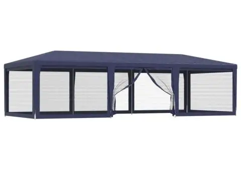 Cort de petrecere cu 8 pereți din plasă, albastru, 9x4 m, HDPE - 2/5